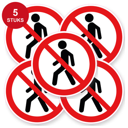 Verboden hier te wandelen sticker 20 cm | 5 stuks | Pictogram vinyl - 5 stuks