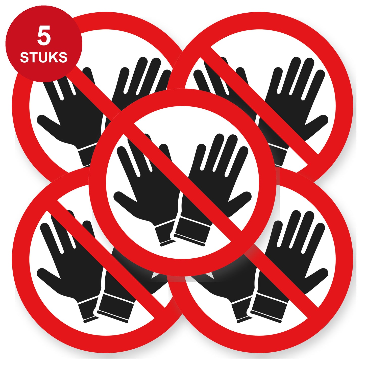 Verboden handschoenen te dragen sticker 20 cm | 5 stuks | Pictogram vinyl - 5 stuks
