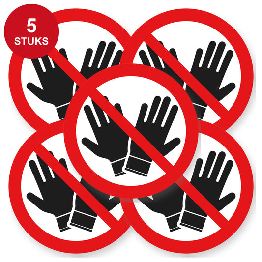 Verboden handschoenen te dragen sticker 20 cm | 5 stuks | Pictogram vinyl - 5 stuks