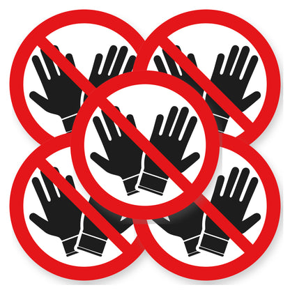 Verboden handschoenen te dragen sticker 20 cm | 5 stuks | Pictogram vinyl - set van 5 stickers