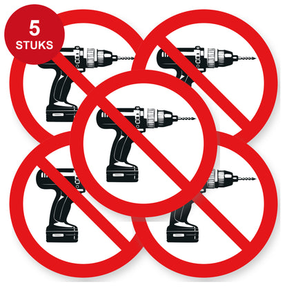 Verboden te boren sticker 20 cm | 5 stuks | Pictogram vinyl - 5 stuks