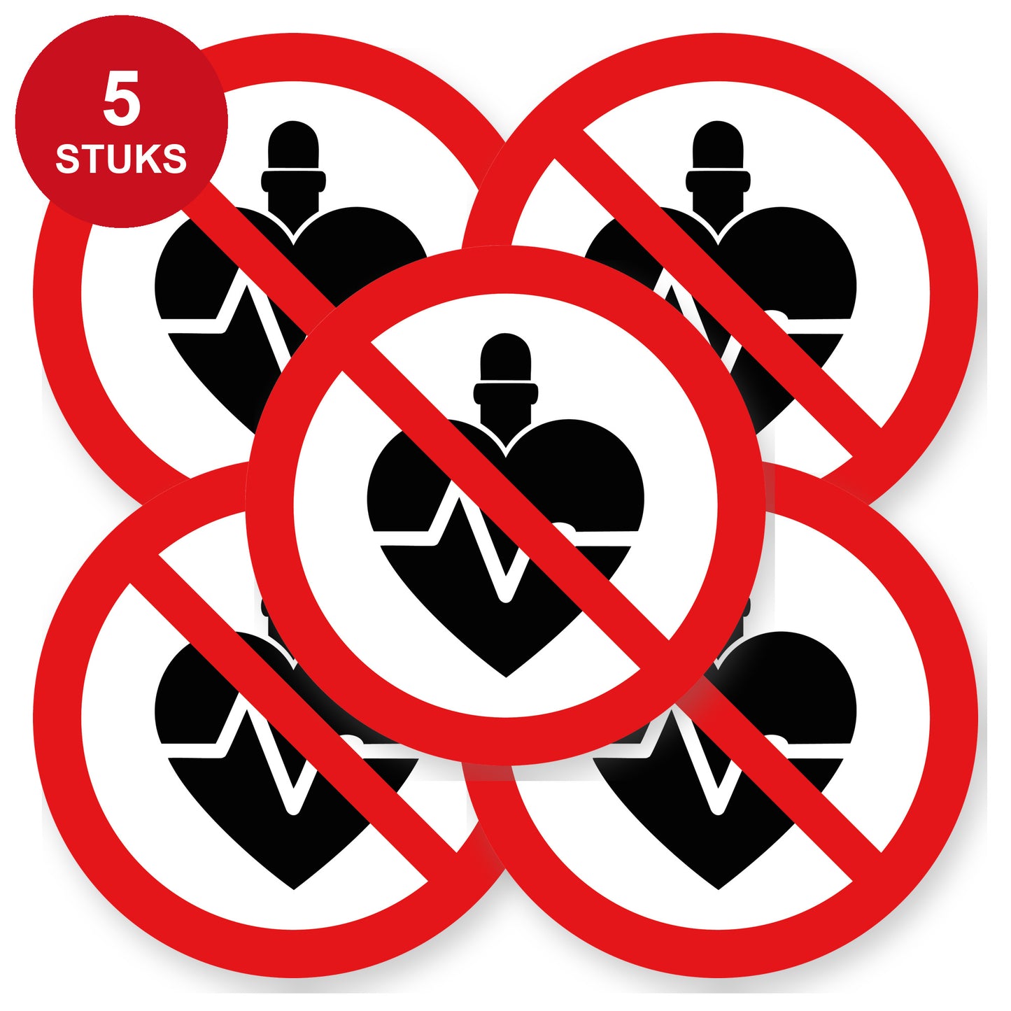 Verboden voor mensen met een pacemaker sticker 20 cm | 5 stuks | Pictogram vinyl - 5 stuks