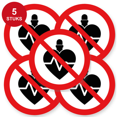 Verboden voor mensen met een pacemaker sticker 20 cm | 5 stuks | Pictogram vinyl - 5 stuks