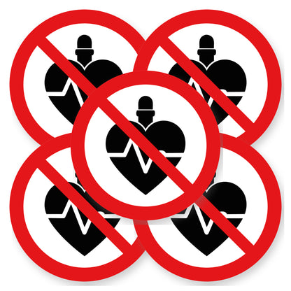 Verboden voor mensen met een pacemaker sticker 20 cm | 5 stuks | Pictogram vinyl - set van 5 stickers