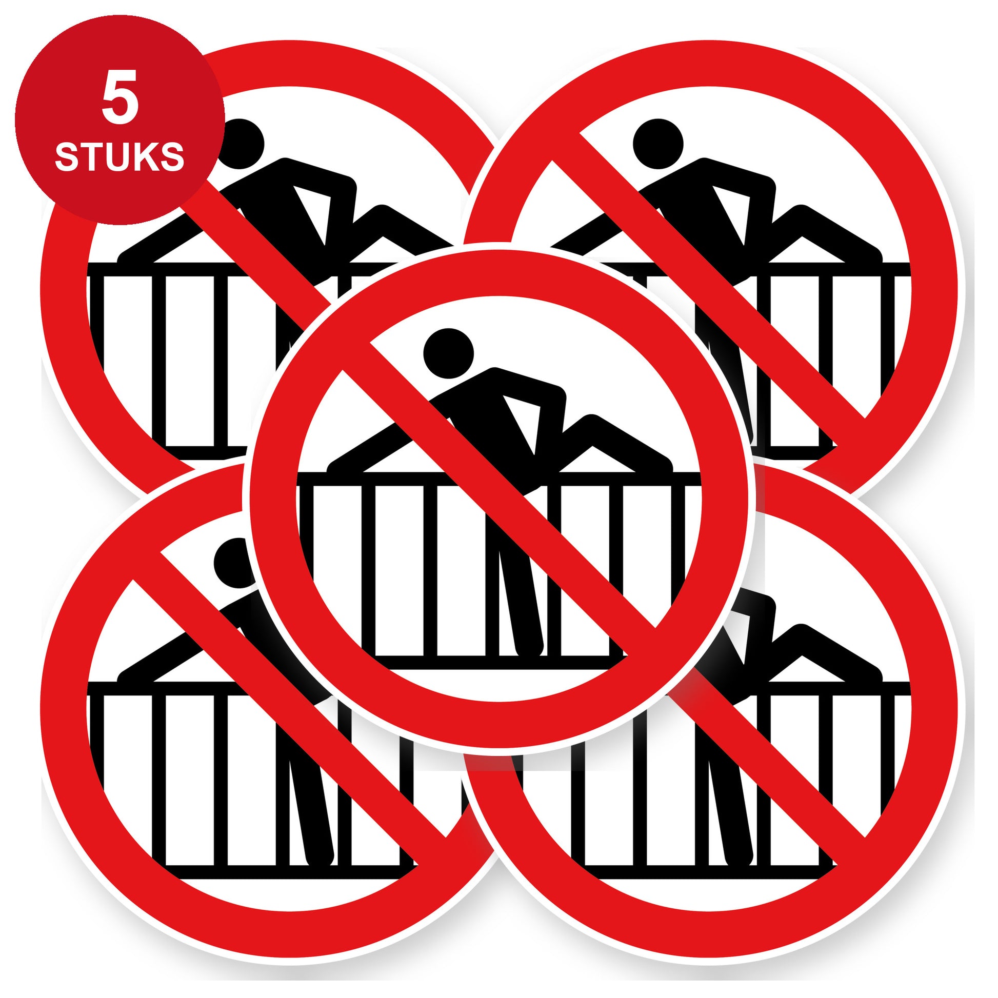 Verboden over het hek te klimmen sticker 20 cm | 5 stuks | Pictogram vinyl - 5 stuks