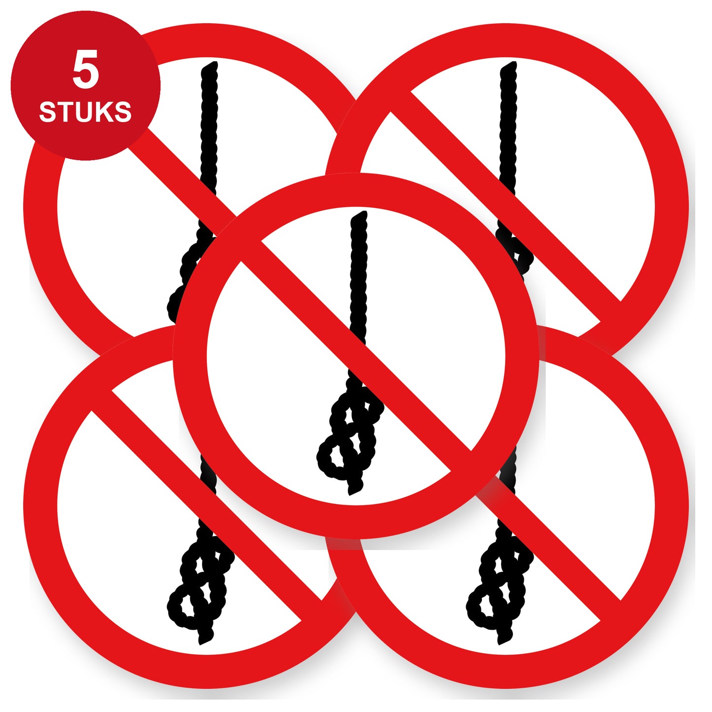 Verboden touw te knopen sticker 20 cm | 5 stuks | Pictogram vinyl - 5 stuks