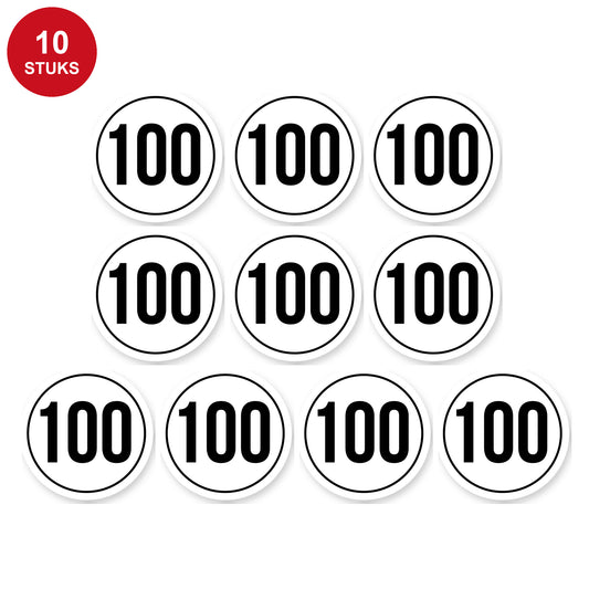 Tempo 100 sticker 10 cm | 10 stuks | Weersbestendig vinyl - 10 stuks
