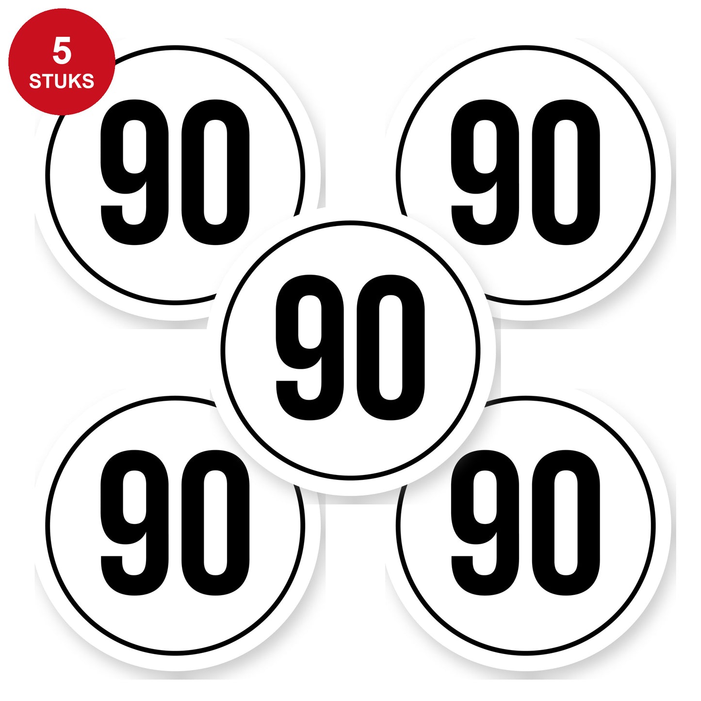Tempo 90 sticker 15 cm | 5 stuks | Weersbestendig vinyl - 5 stuks