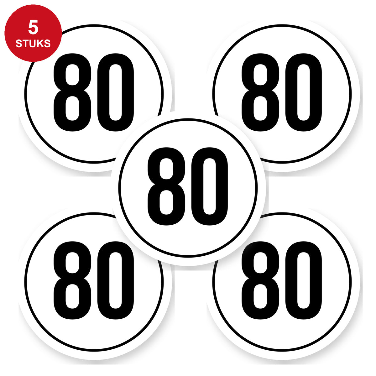 Tempo 80 sticker 20 cm | 5 stuks | Weersbestendig vinyl - 5 stuks