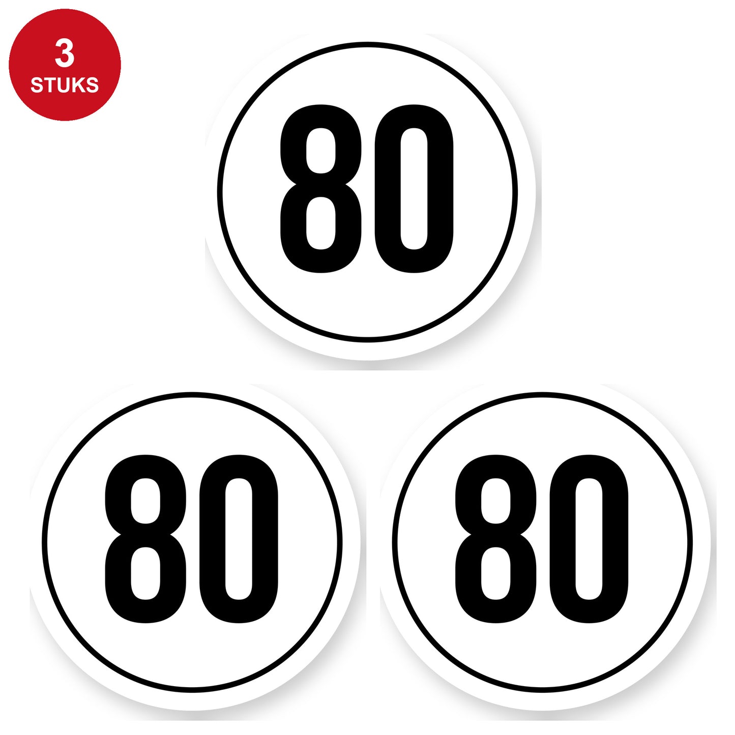 Tempo 80 sticker 25 cm | 3 stuks | Weersbestendig vinyl - 3 stuks
