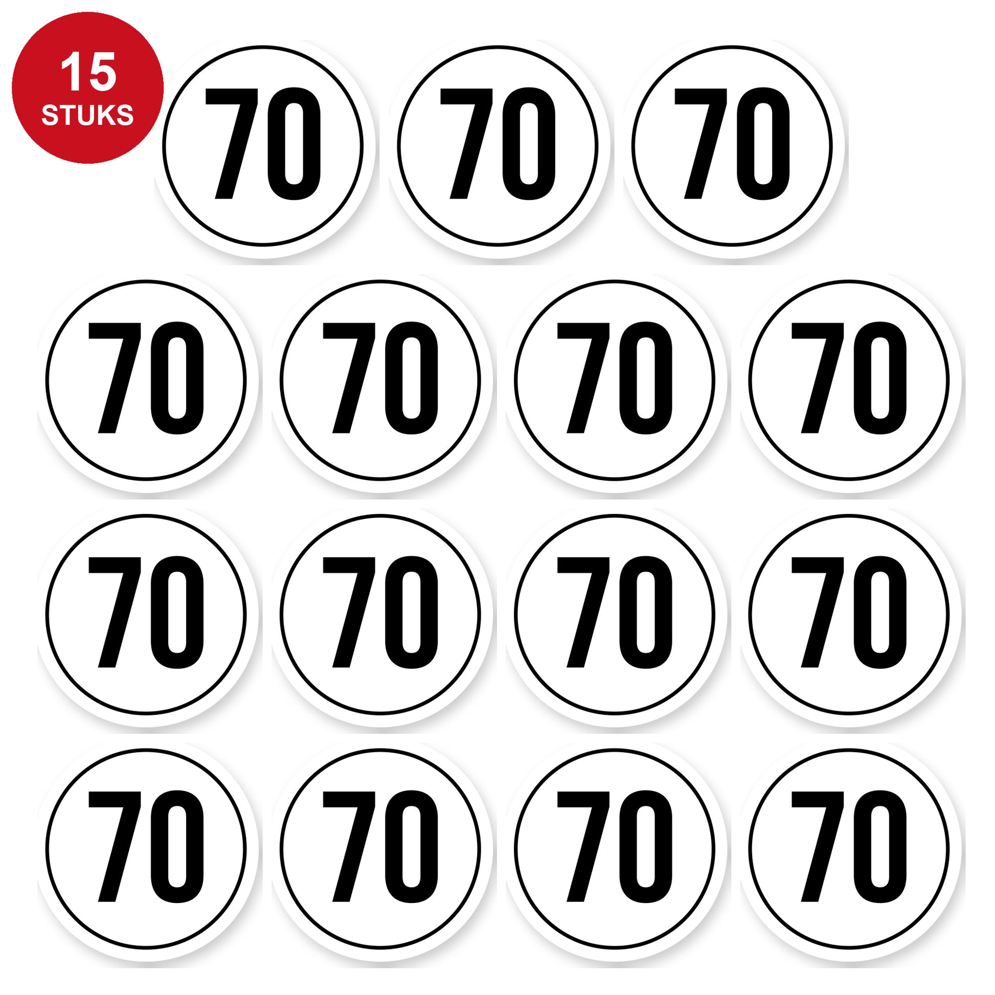 Tempo 70 sticker 5 cm | 15 stuks | Weersbestendig vinyl - 15 stuks