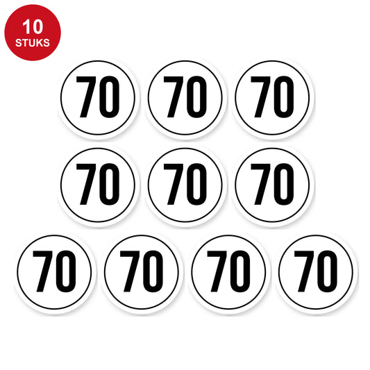 Tempo 70 sticker 10 cm | 10 stuks | Weersbestendig vinyl - 10 stuks