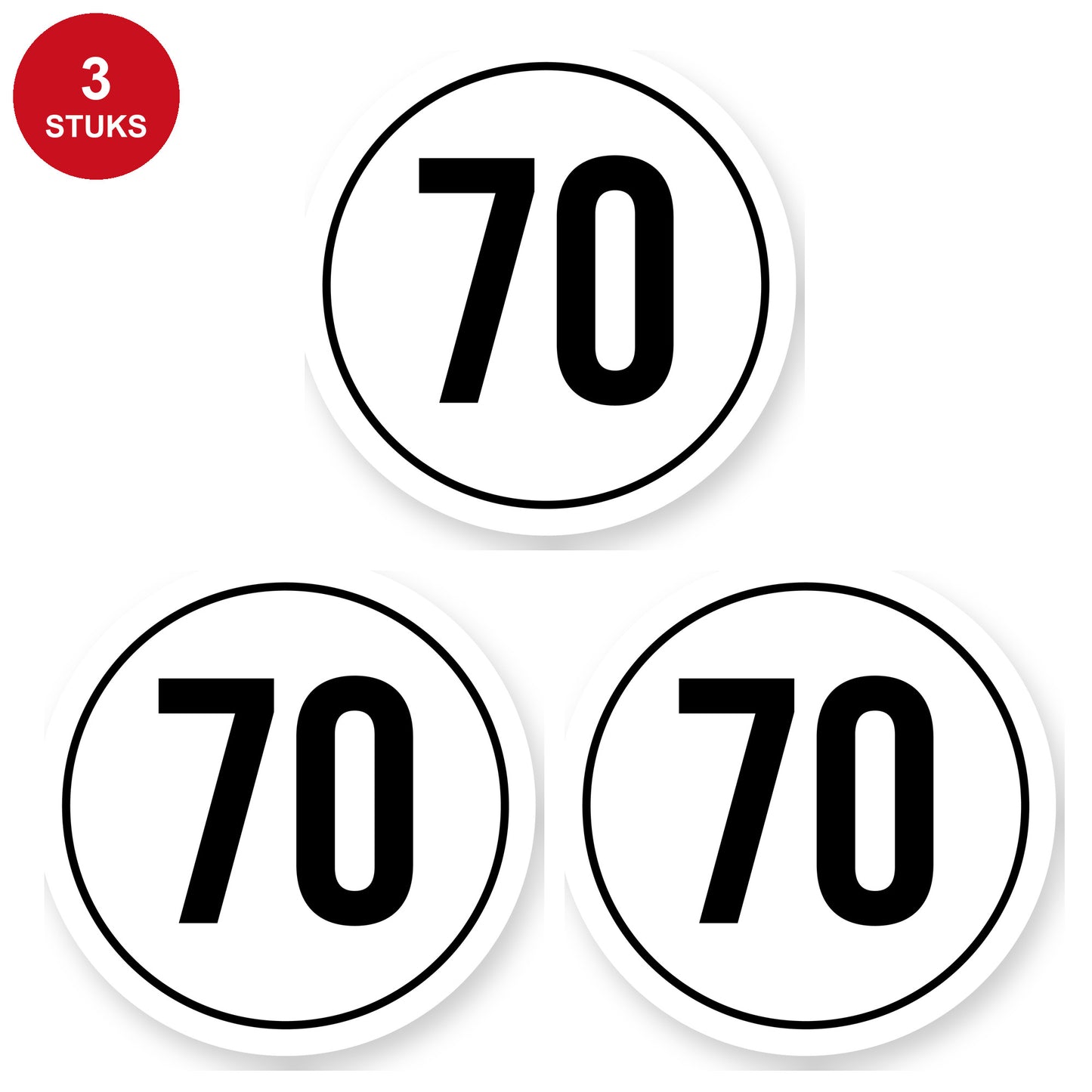 Tempo 70 sticker 30 cm | 3 stuks | Weersbestendig vinyl - 3 stuks