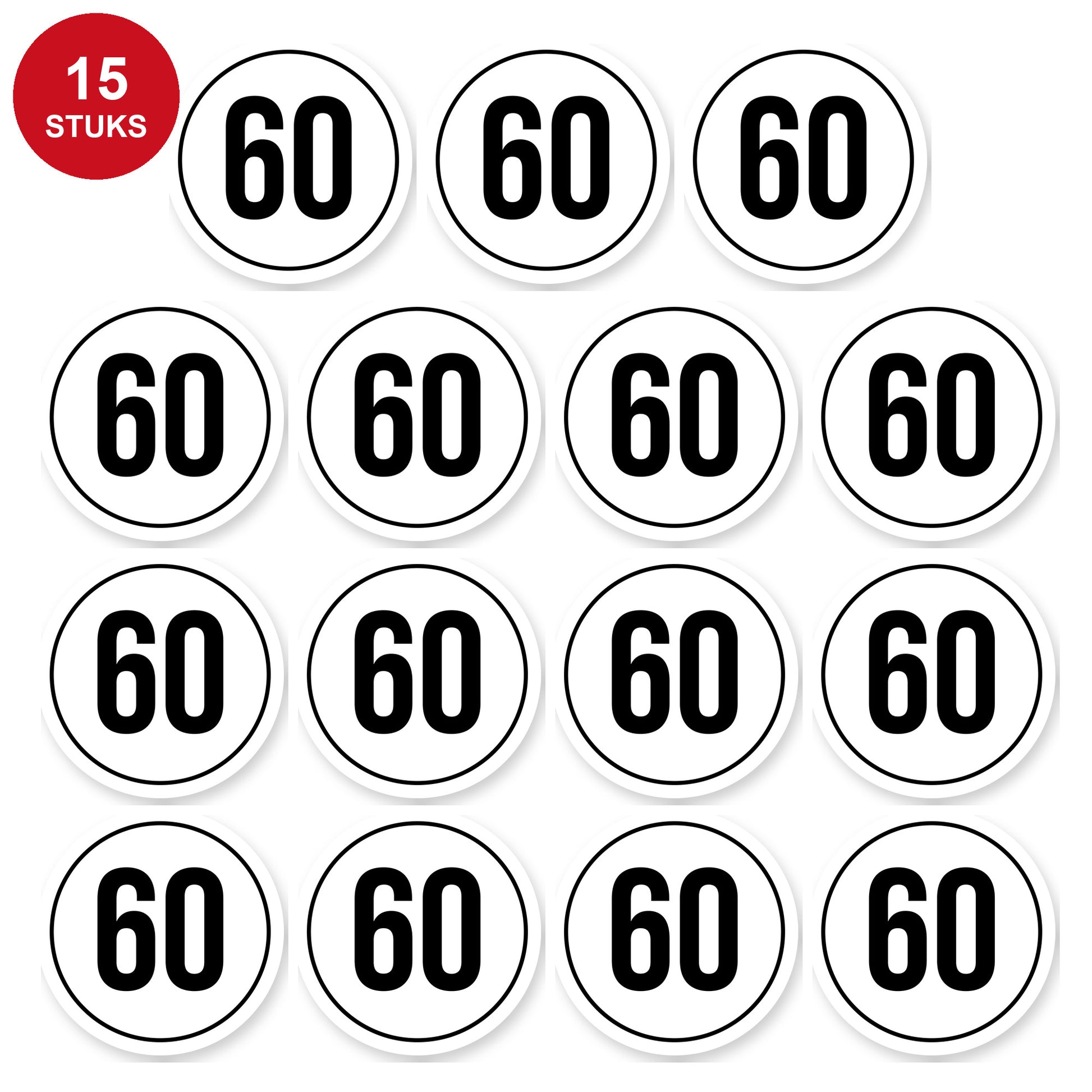 Tempo 60 sticker 5 cm | 15 stuks | Weersbestendig vinyl - 15 stuks