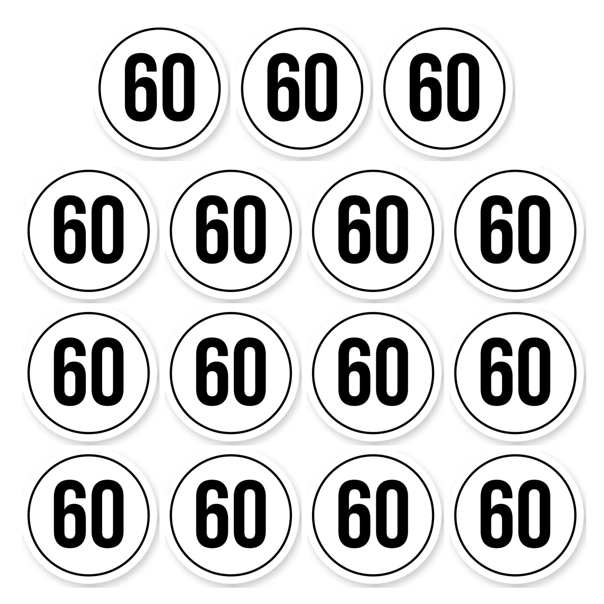 Tempo 60 sticker 5 cm | 15 stuks | Weersbestendig vinyl - set van 15 stickers