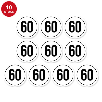 Tempo 60 sticker 10 cm | 10 stuks | Weersbestendig vinyl - 10 stuks