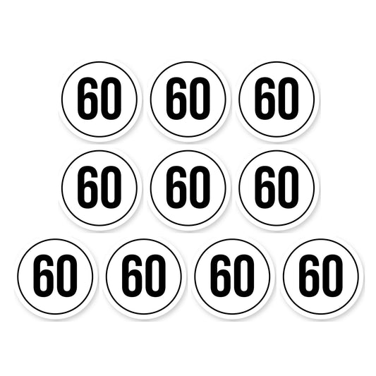 Tempo 60 sticker 10 cm | 10 stuks | Weersbestendig vinyl - set van 10 stickers