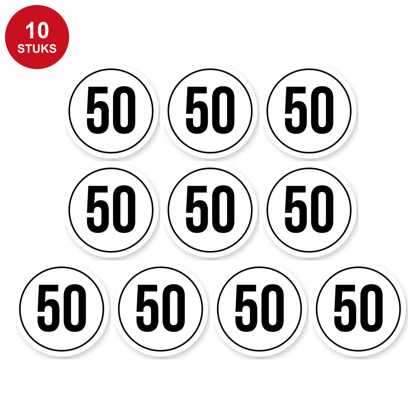 Tempo 50 sticker 10 cm | 10 stuks | Weersbestendig vinyl - 10 stuks