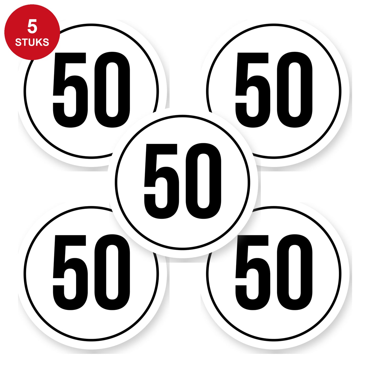 Tempo 50 sticker 20 cm | 5 stuks | Weersbestendig vinyl - 5 stuks