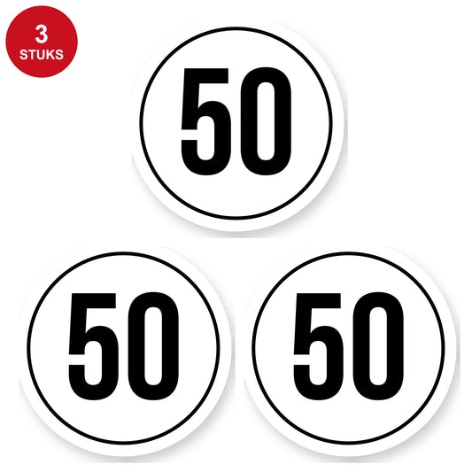 Tempo 50 sticker 25 cm | 3 stuks | Weersbestendig vinyl - 3 stuks