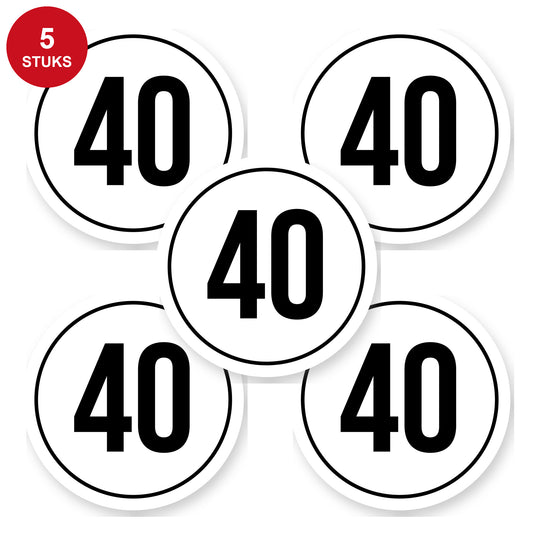 Tempo 40 sticker 15 cm | 5 stuks | Weersbestendig vinyl - 5 stuks