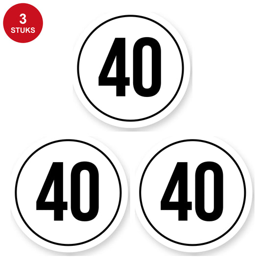 Tempo 40 sticker 25 cm | 3 stuks | Weersbestendig vinyl - 3 stuks