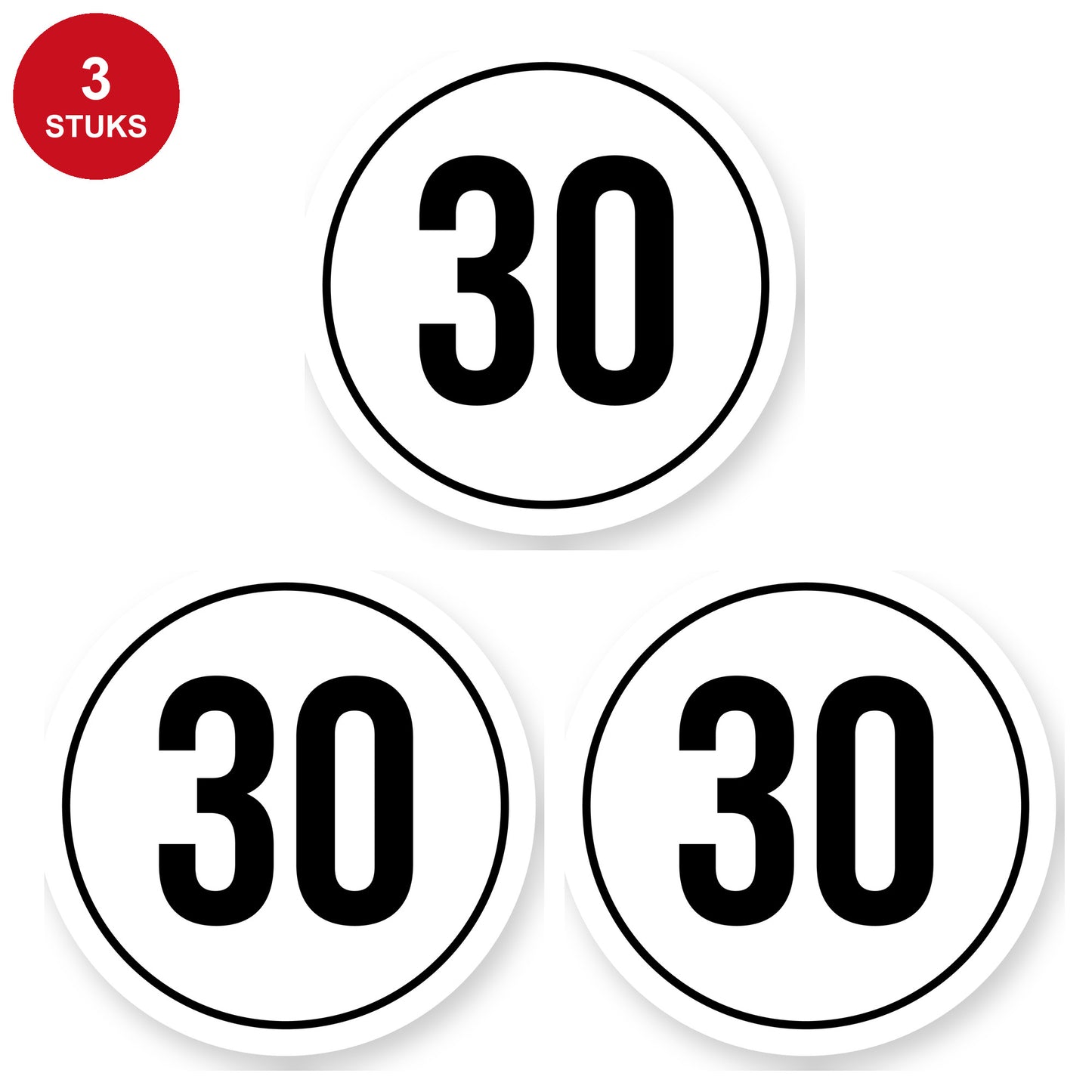 Tempo 30 sticker 30 cm | 3 stuks | Weersbestendig vinyl - 3 stuks