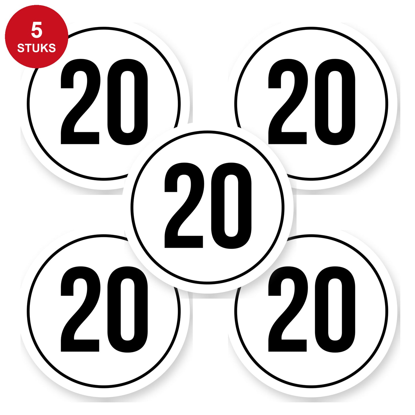Tempo 20 sticker 20 cm | 5 stuks | Weersbestendig vinyl - 5 stuks