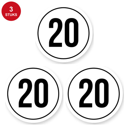 Tempo 20 sticker 25 cm | 3 stuks | Weersbestendig vinyl - 3 stuks