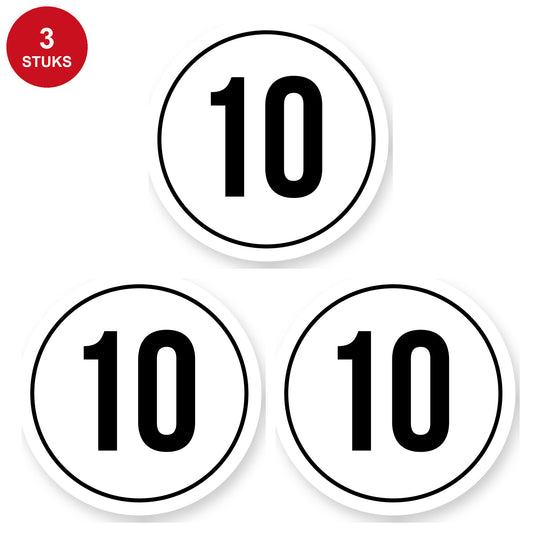 Tempo 10 sticker 30 cm | 3 stuks | Weersbestendig vinyl - 3 stuks
