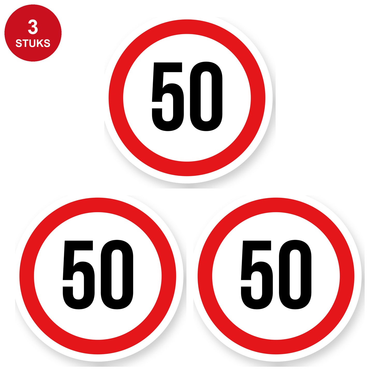 Max snelheid 50 sticker 30 cm | 3 stuks | Weersbestendig vinyl - 3 stuks