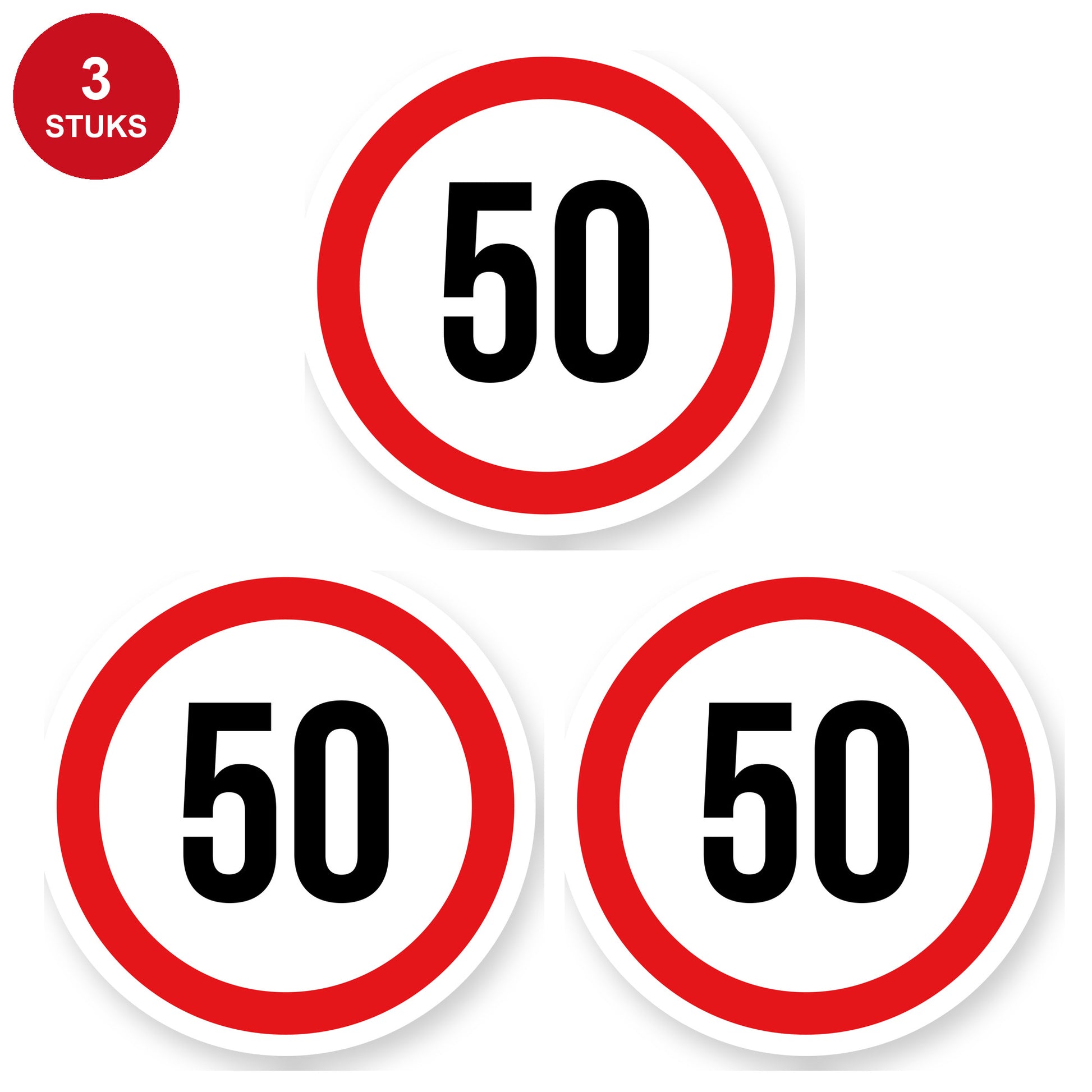 Max snelheid 50 sticker 30 cm | 3 stuks | Weersbestendig vinyl - 3 stuks
