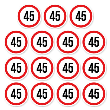 Max snelheid 45 sticker 5 cm | 15 stuks | Weersbestendig vinyl - set van 15 stickers