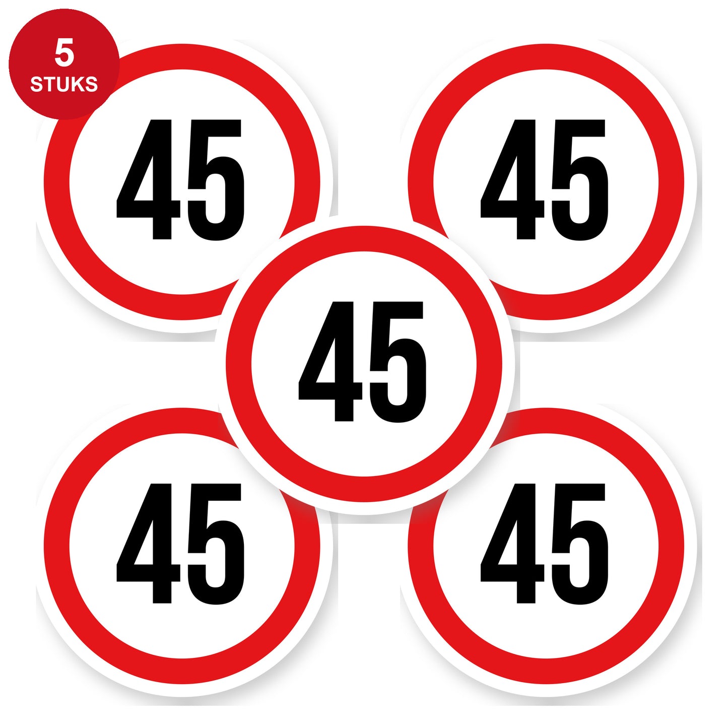 Max snelheid 45 sticker 20 cm | 5 stuks | Weersbestendig vinyl - 5 stuks