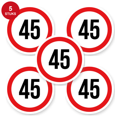 Max snelheid 45 sticker 20 cm | 5 stuks | Weersbestendig vinyl - 5 stuks