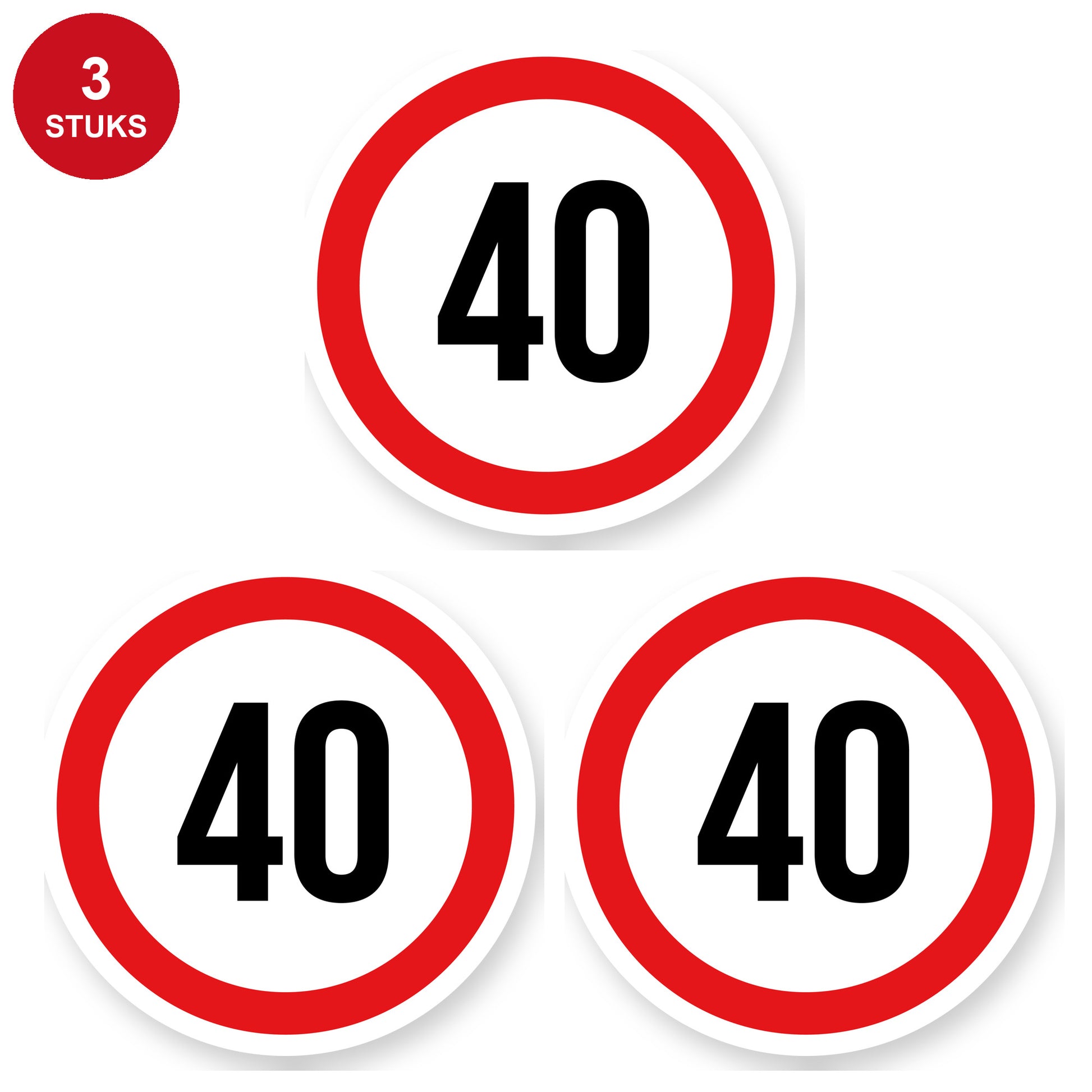 Max snelheid 40 sticker 25 cm | 3 stuks | Weersbestendig vinyl - 3 stuks