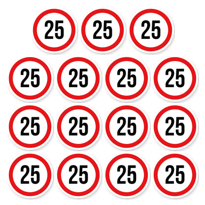 Max snelheid 25 sticker 5 cm | 15 stuks | Weersbestendig vinyl - set van 15 stickers