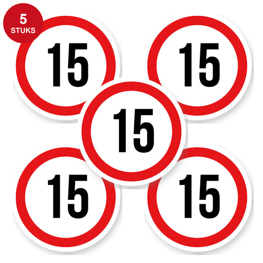 Max snelheid 15 sticker 15 cm | 5 stuks | Weersbestendig vinyl - 5 stuks