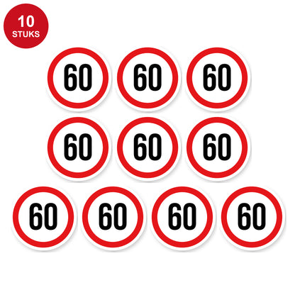 Max snelheid 60 sticker 10 cm | 10 stuks | Weersbestendig vinyl - 10 stuks