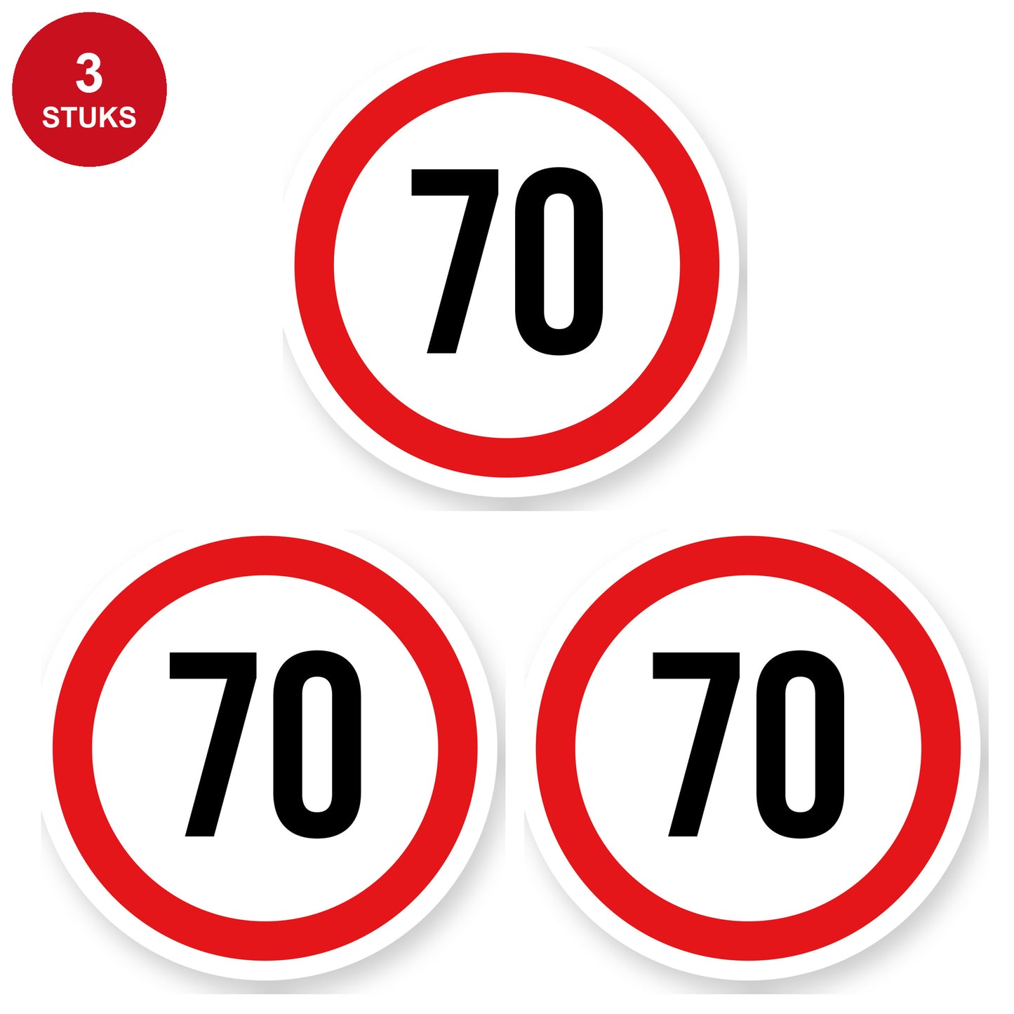 Max snelheid 70 sticker 30 cm | 3 stuks | Weersbestendig vinyl - 3 stuks