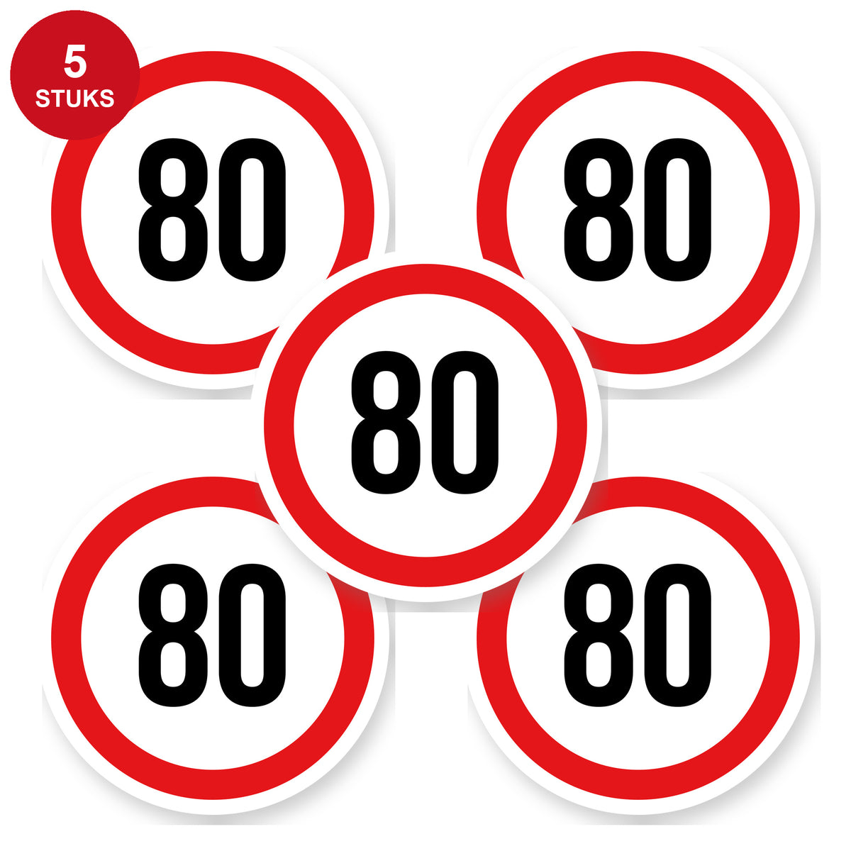 Max snelheid 80 sticker 15 cm | 5 stuks | Weersbestendig vinyl - 5 stuks