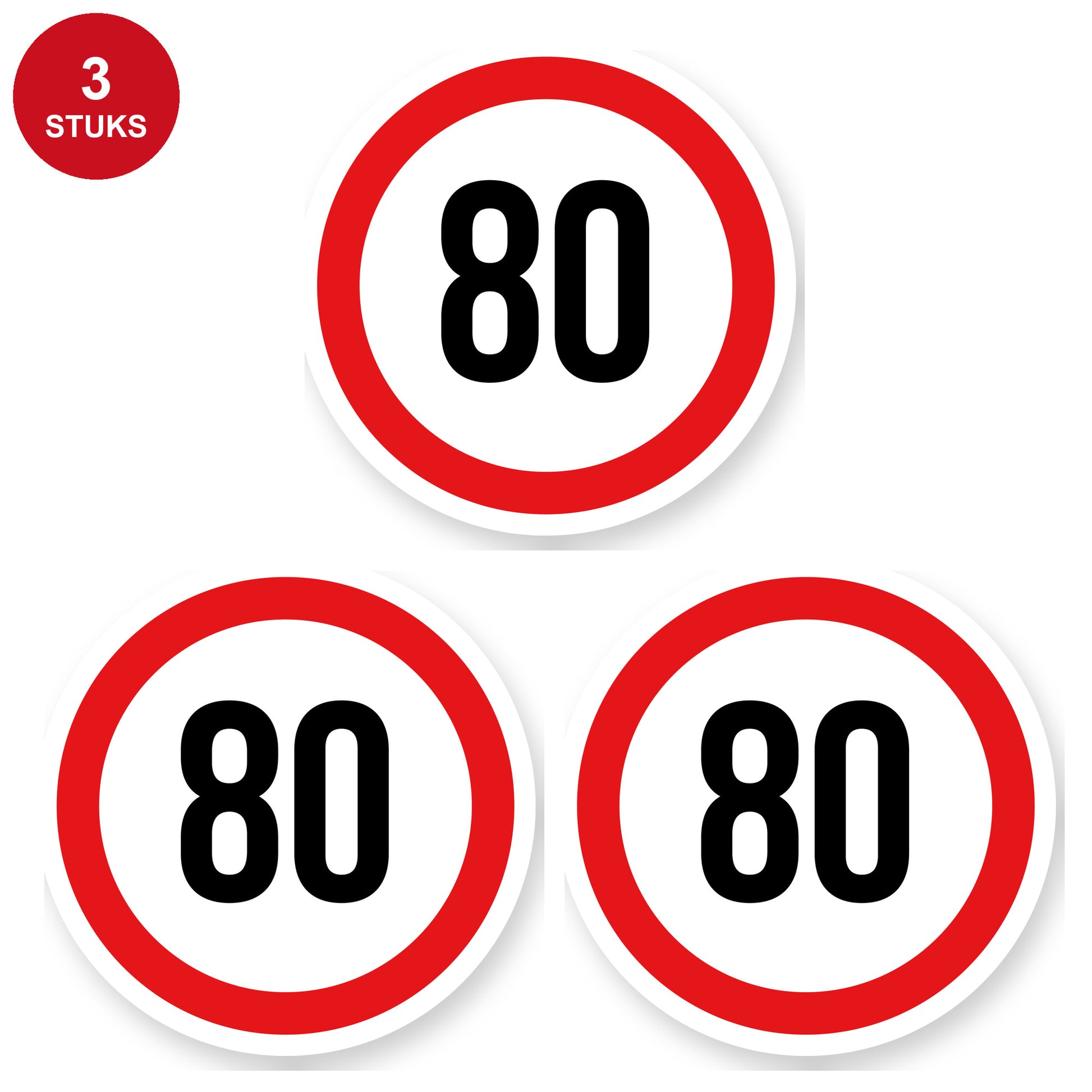 Max snelheid 80 sticker 25 cm | 3 stuks | Weersbestendig vinyl - 3 stuks