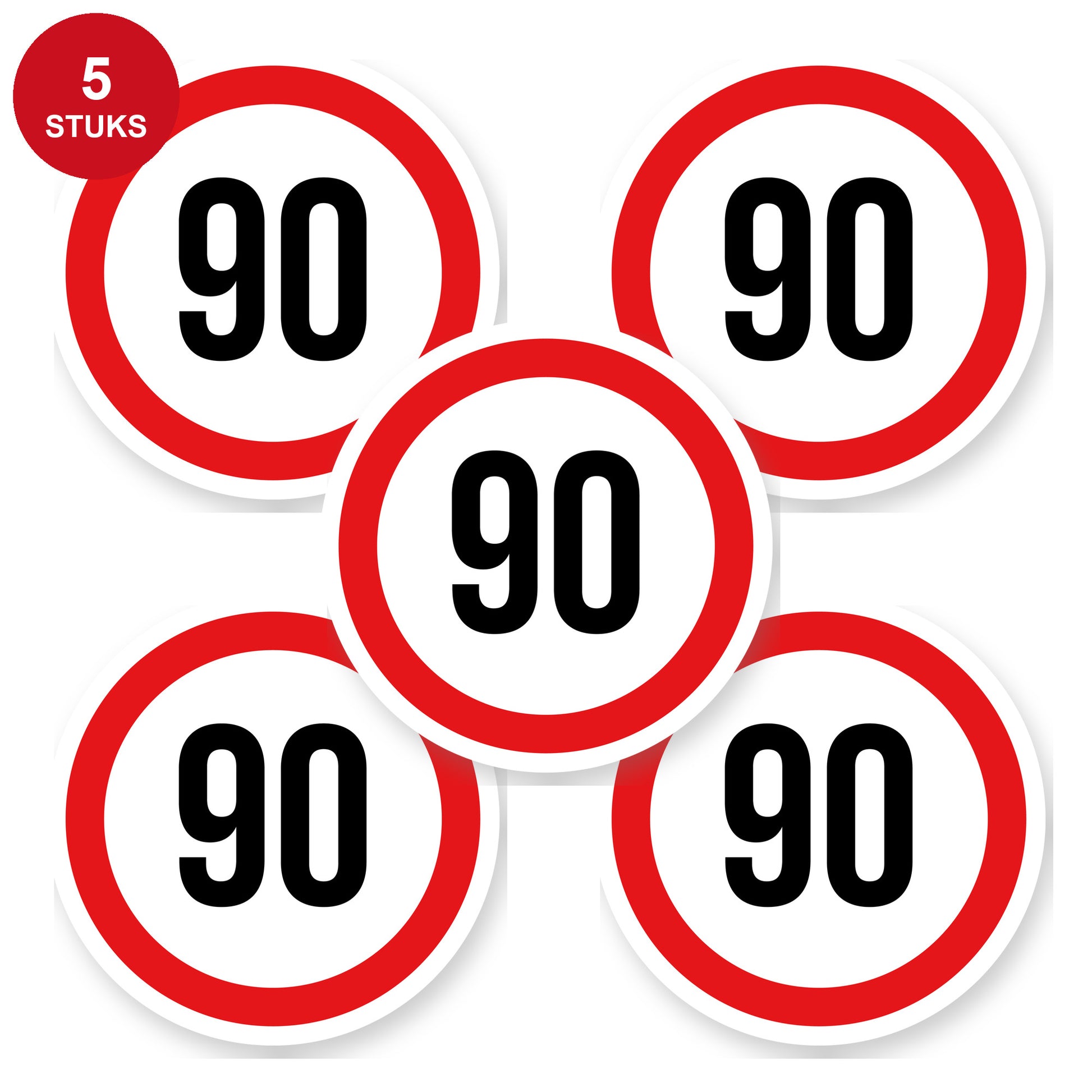 Max snelheid 90 sticker 15 cm | 5 stuks | Weersbestendig vinyl - 5 stuks