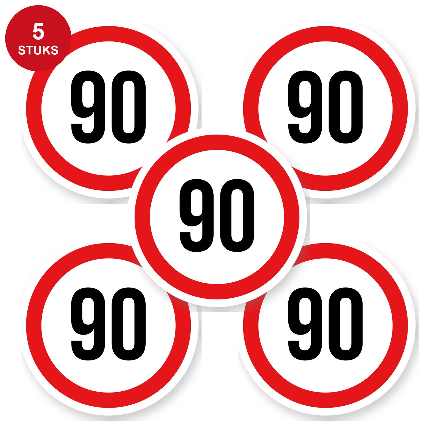 Max snelheid 90 sticker 20 cm | 5 stuks | Weersbestendig vinyl - 5 stuks