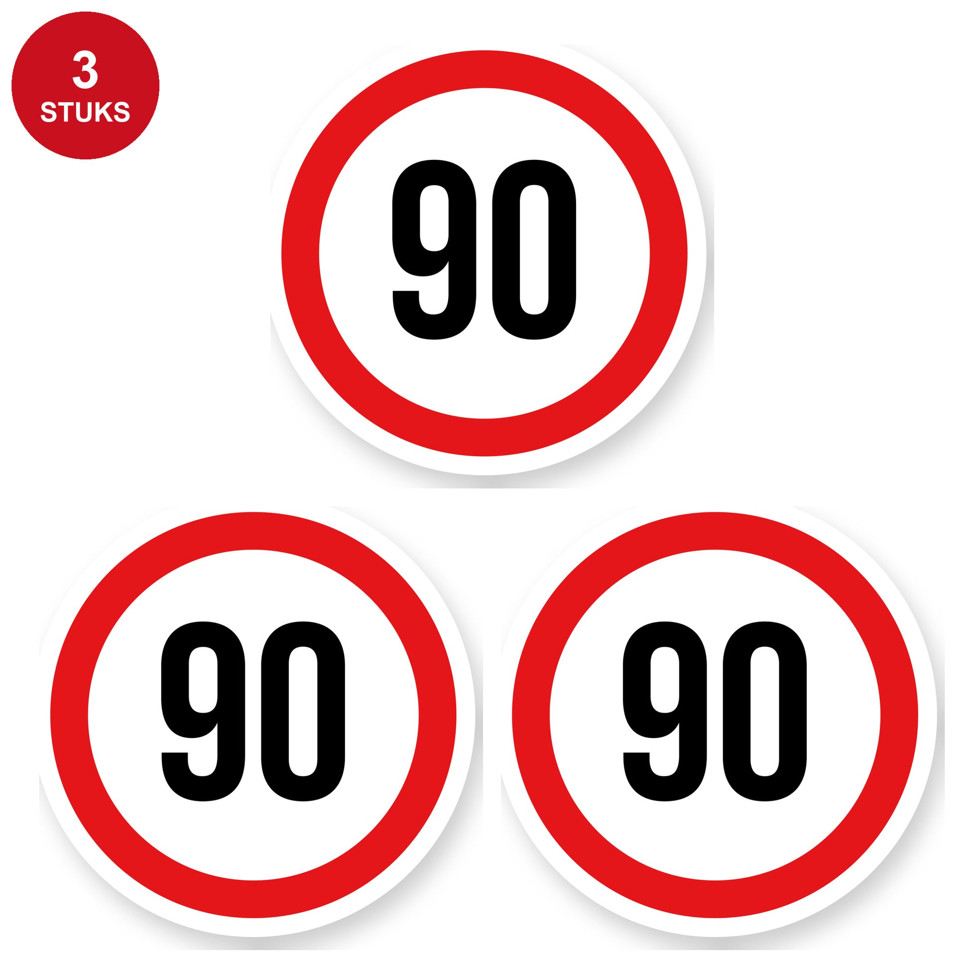 Max snelheid 90 sticker 25 cm | 3 stuks | Weersbestendig vinyl - 3 stuks