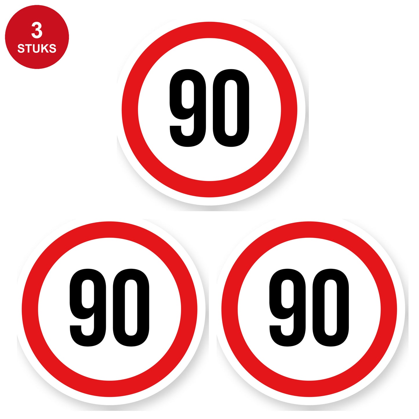 Max snelheid 90 sticker 30 cm | 3 stuks | Weersbestendig vinyl - 3 stuks
