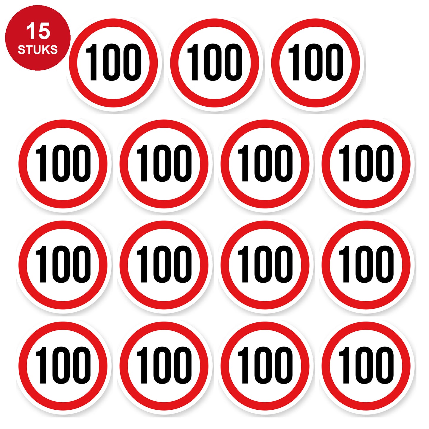 Max snelheid 100 sticker 5 cm | 15 stuks | Weersbestendig vinyl - 15 stuks