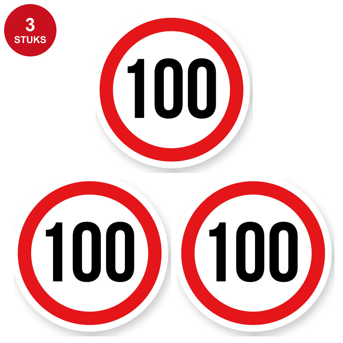 Max snelheid 100 sticker 25 cm | 3 stuks | Weersbestendig vinyl - 3 stuks