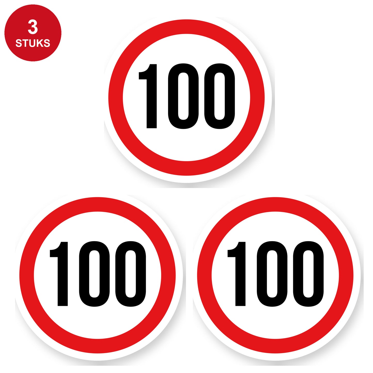 Max snelheid 100 sticker 30 cm | 3 stuks | Weersbestendig vinyl - 3 stuks