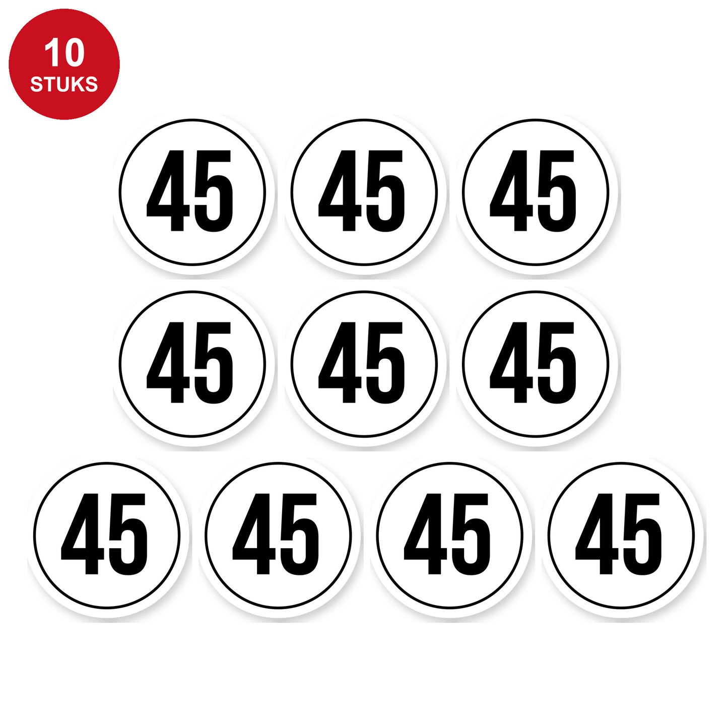 Tempo 45 sticker 10 cm | 10 stuks | Weersbestendig vinyl - 10 stuks